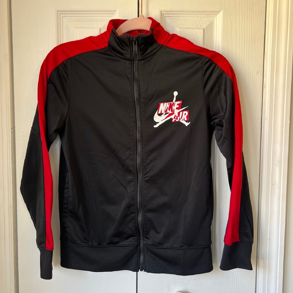 Nike Air Jordan Youth Medium Track Jacket Full Zip Black Red Athletic‎ Warm Up